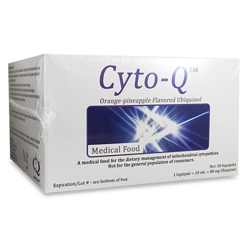 Box of Cyto-Q Ubiquinol Medical Food for Mitochondrial Cytopathies, Orange-Pineapple Flavored Liquid, Net: 30 Liquipaks