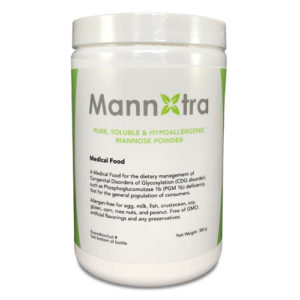 Tub of Mannxtra Mannose Powder Medical Food for Phosphoglucomutase 1b (PGM 1b) Deficiency With Lid, Net Weight 300g