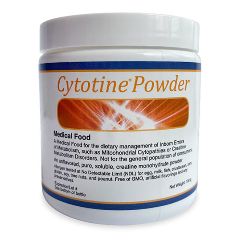 Tub of Cytotine Powder Creatine Monohydrate Medical Food for Mitochondrial Cytopathies With Lid, Unflavored, Net Weight 100g